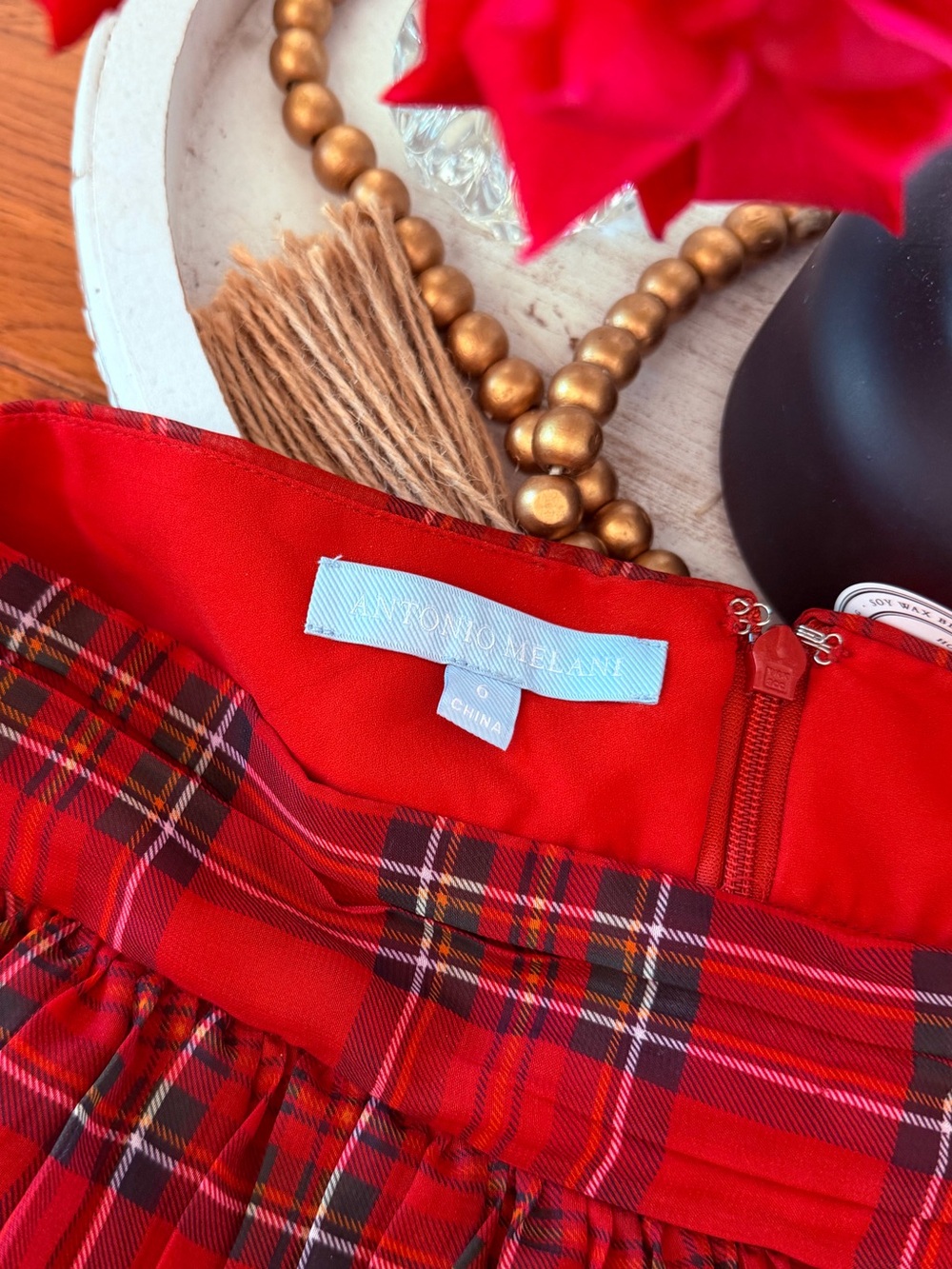 Antonio Melani Katrina Tartan Plaid Layered Ruffled Red Black Holiday Skirt 6 - Picture 11 of 16